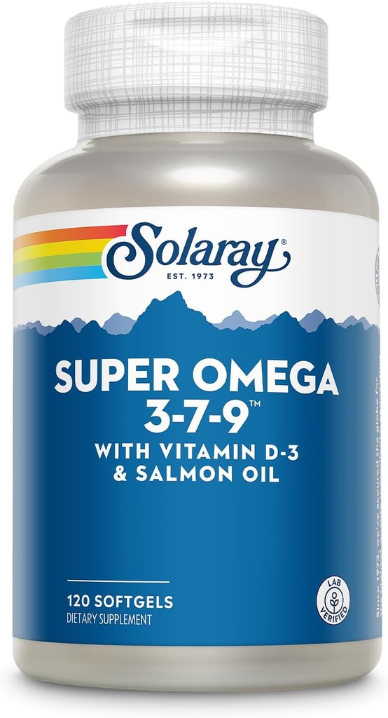 SOLARAY Super Omega 3 7 9 podporuje zdravú pokožku, viac EPA, DHA, esenciálne mastné kyseliny z rybieho oleja Mini Softgel, 120ct
