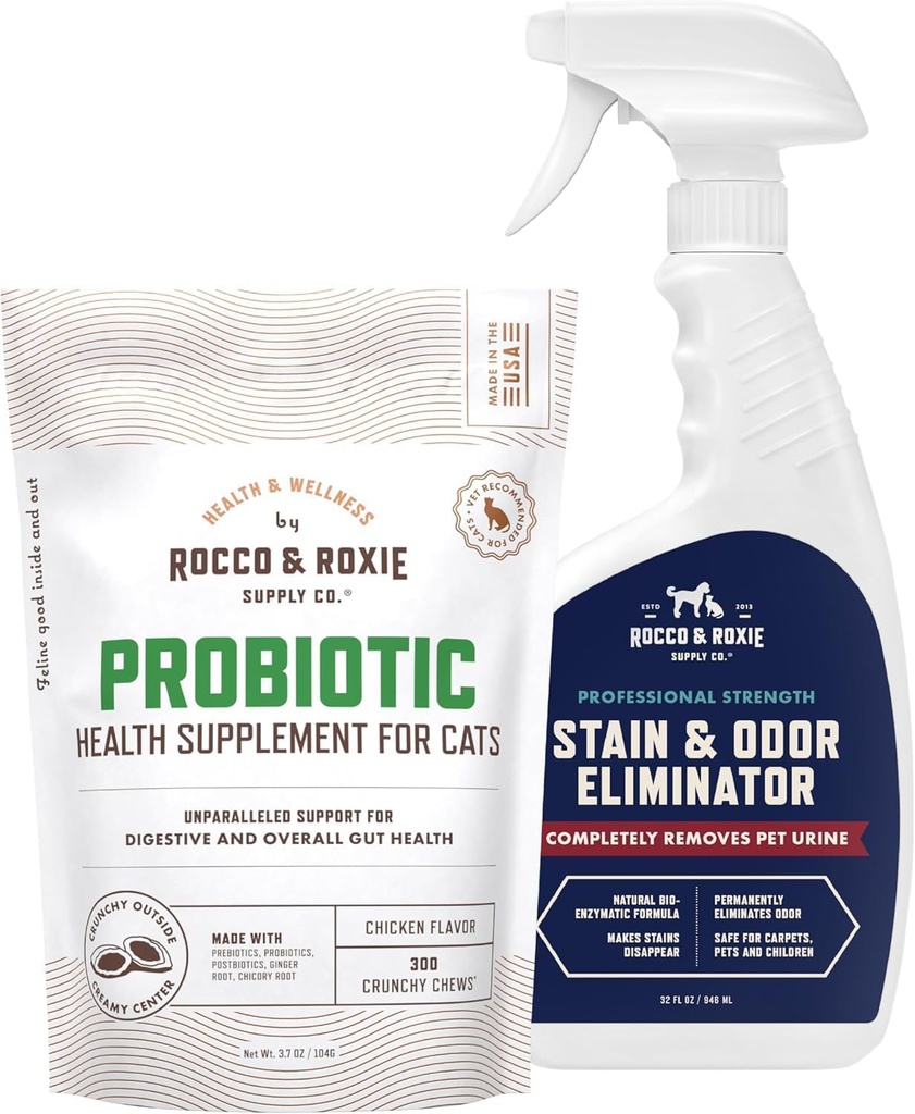 Rocco & Roxie Cat Probiotické doplnky a odor Eliminator Bundle
