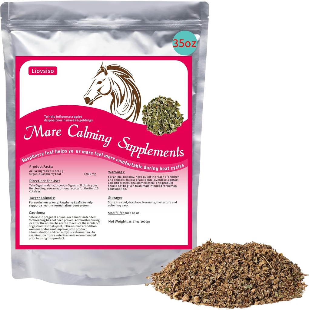 Kone upokojujúce doplnok Natural Malinová list 35 OZ- uľaví úzkosť, podráždenosť, a nepohodlie v Mares počas tepelných cyklov - tiež Magic Vhodné pre geldings