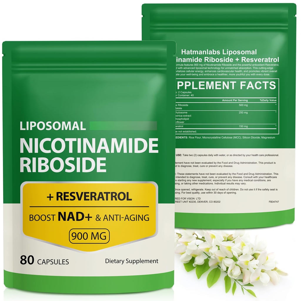 NAD doplnková látka s nikotínamidom Riboside - Resveratrol,Lipozomálny nikotínamid Riboside,Quercetin - Suplement NAD s vysokou čistotou pre antiaging, Focus, Energy 160 Kapsule (2 vrecko)