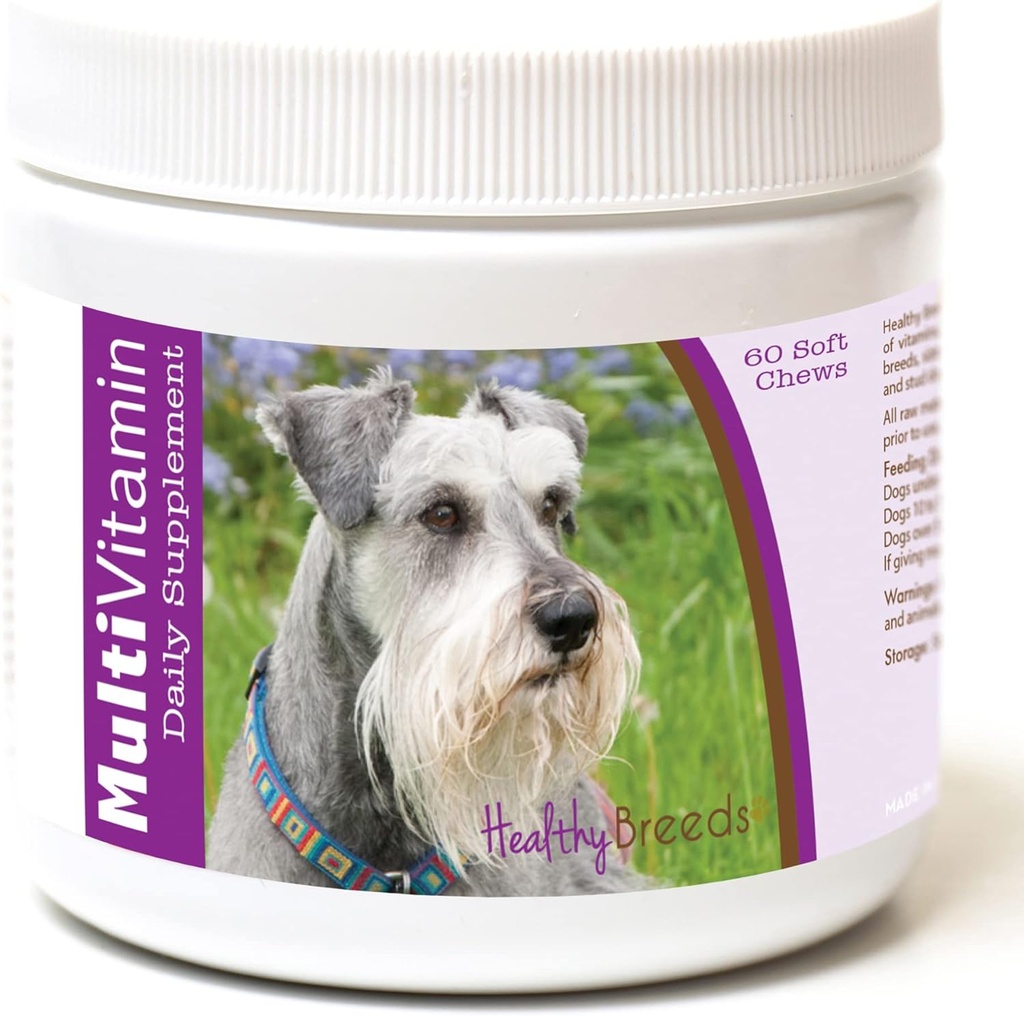 Zdravé plemeno Miniatúrne Schnauzer Multivitamín pre psy - Vet Odporúčané denné doplnok - Slanina Ochutené - 60 mäkké žuvačky