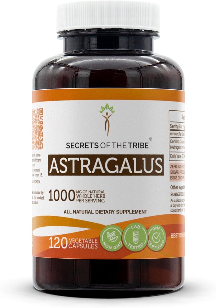 Tajomstvá Tribe Astragalus 120 Kapsule, vyrobené s rastlinnými kapsulami a Astragalus (membranaceus) Sušený koreň