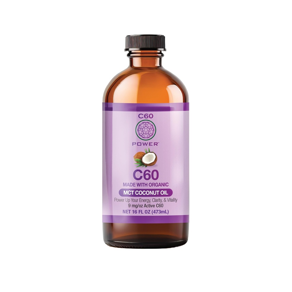 C60 Purple Power Organic MCT Coconut Oil, Organic Cold-Pressed Coconut Oil, 99,99% Pure C60 Carbon Fulerenes (16 oz)