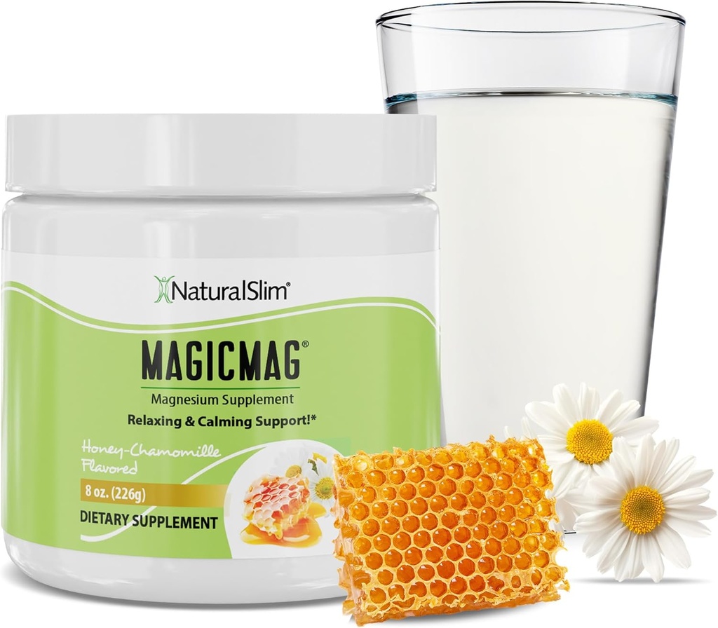 NaturalSlim Magicmag Pure Magnesium Citrate Powder Stress, Constipation, Muscle, Heart Health, and Sleep Support | Honey Chamomile Magnesium Supplement - 8oz Drink Mix (Solo)