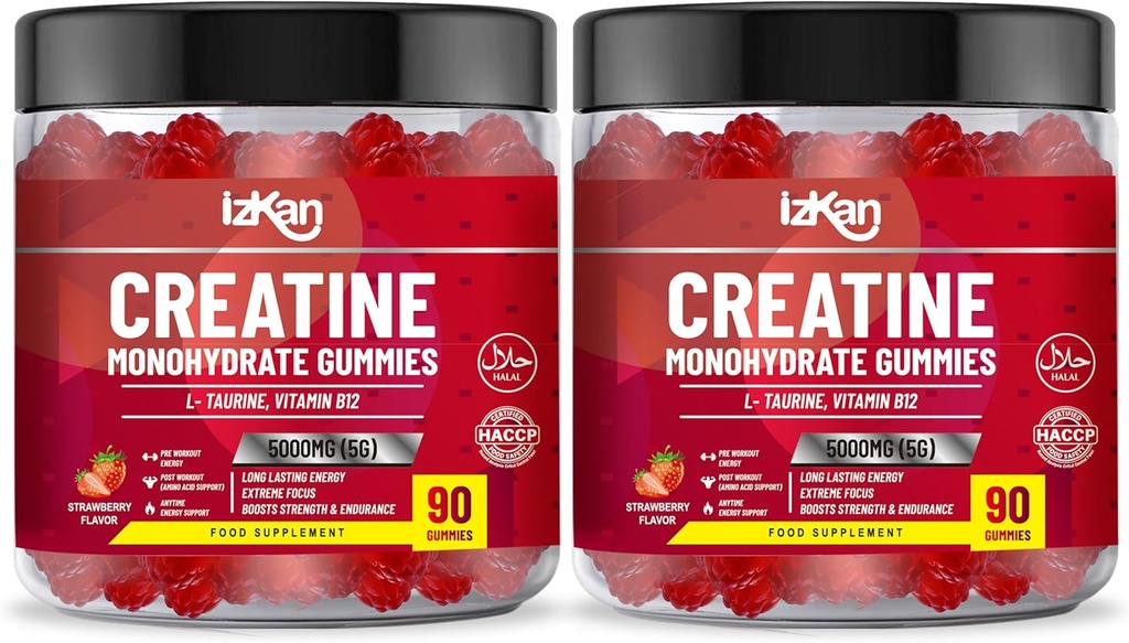Monohydrát kreatínu Gummy 5000 mg pre mužov a ženy - 180 Žuvateľný Kreatín ADVANCE COMPLEX Taurín & B12 Gummy Jahodové Ochutené 