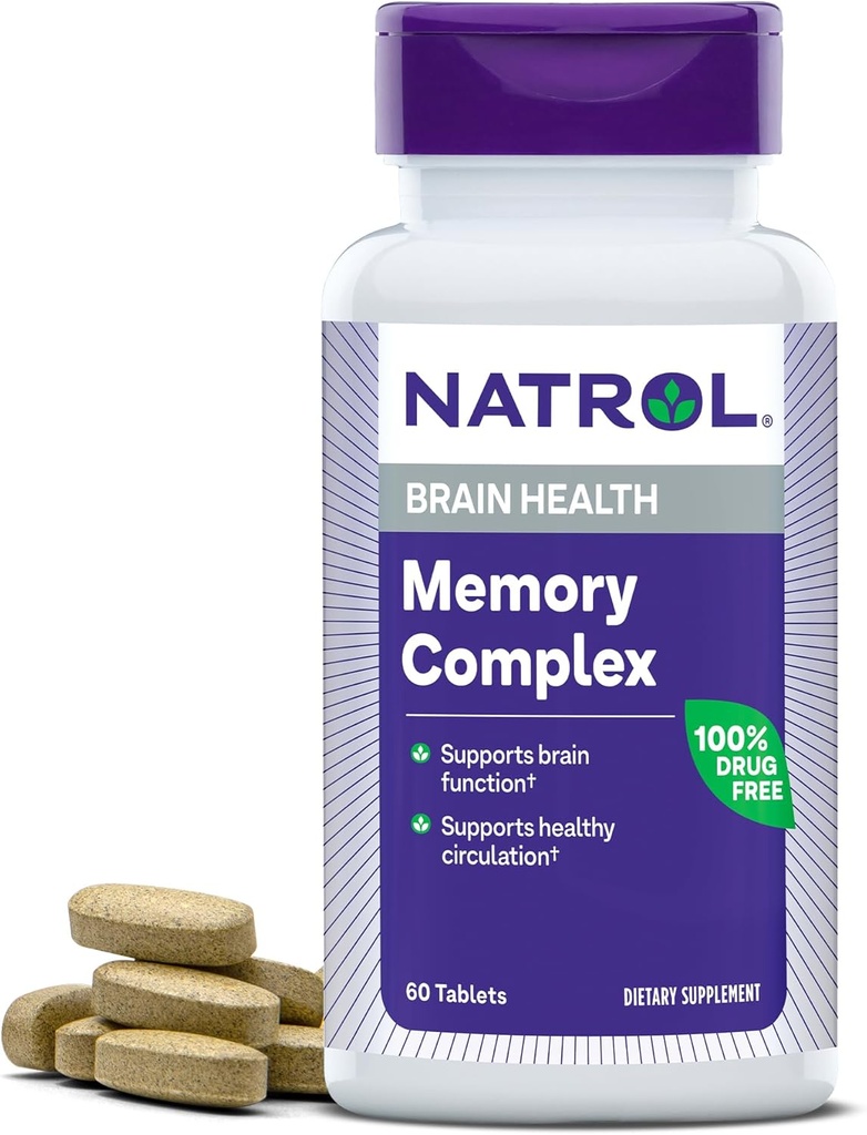 Natrol Memory Complex s Ginkgo Biloba 120 mg a B Vitamíny, Dietary Supplement for Brain Health and Memory Support, 60 tabliet, 30 dní dodávky