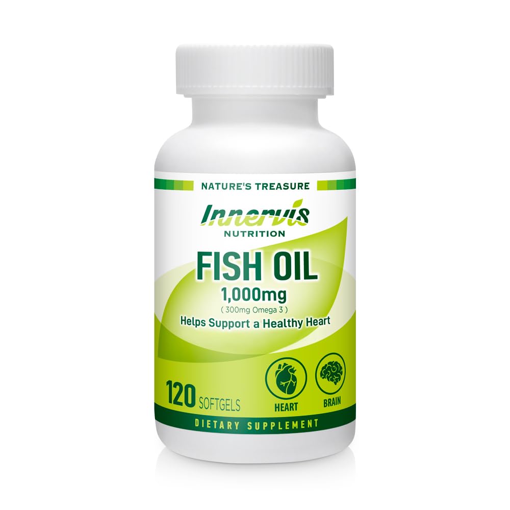 Fish Oil 1000mg – Heart, Brain & Eye Support with Omega-3 EPA & DHA, 120 Softgels, Non-GMO | Innervis Nutrition