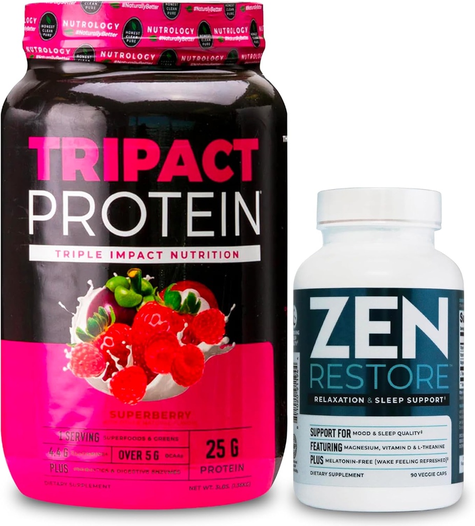Nutrológia TRIPACT proteín prášok, 7-v-1 jedlo náhrada Shake, superberry (40 slúži) Zen prírodný horčík doplnok (30 podáva)