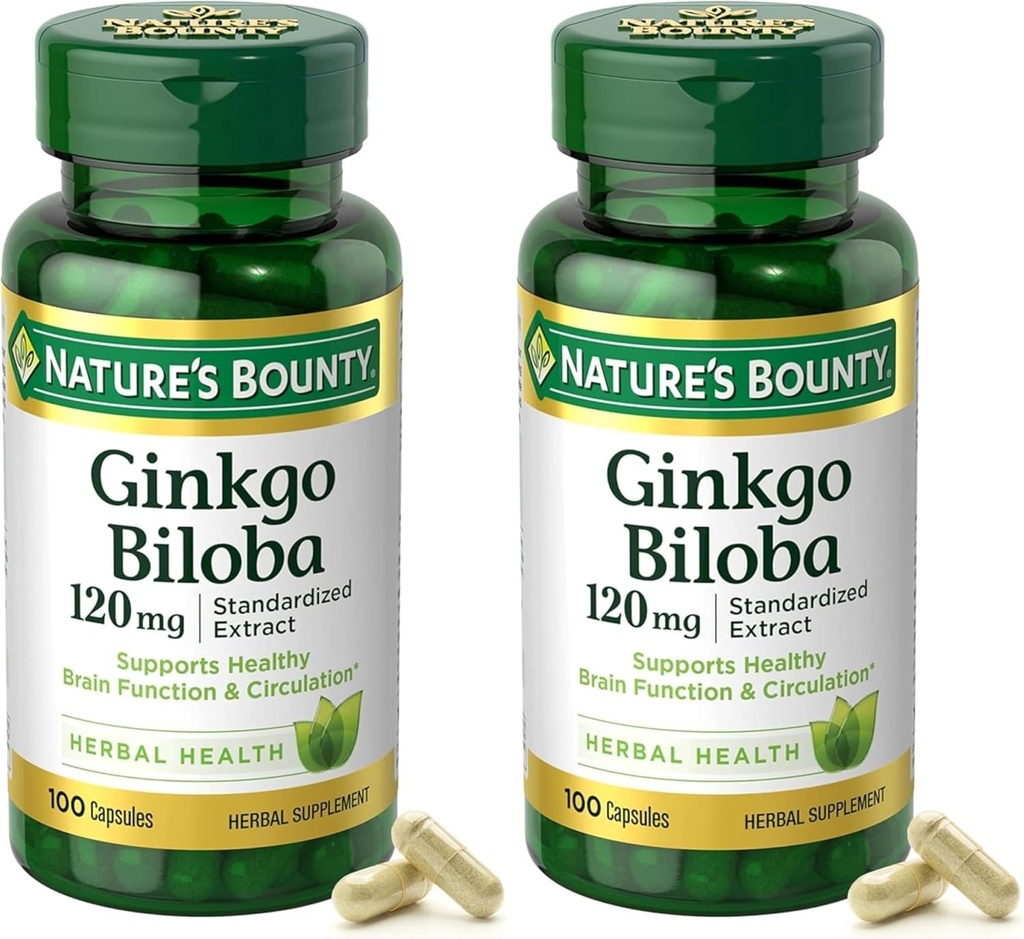 Nature's Bounty Ginkgo Biloba Štandardizovaný extrakt 120 mg, bylinné fľaše, kapsula, 100 gróf, balenie po 2