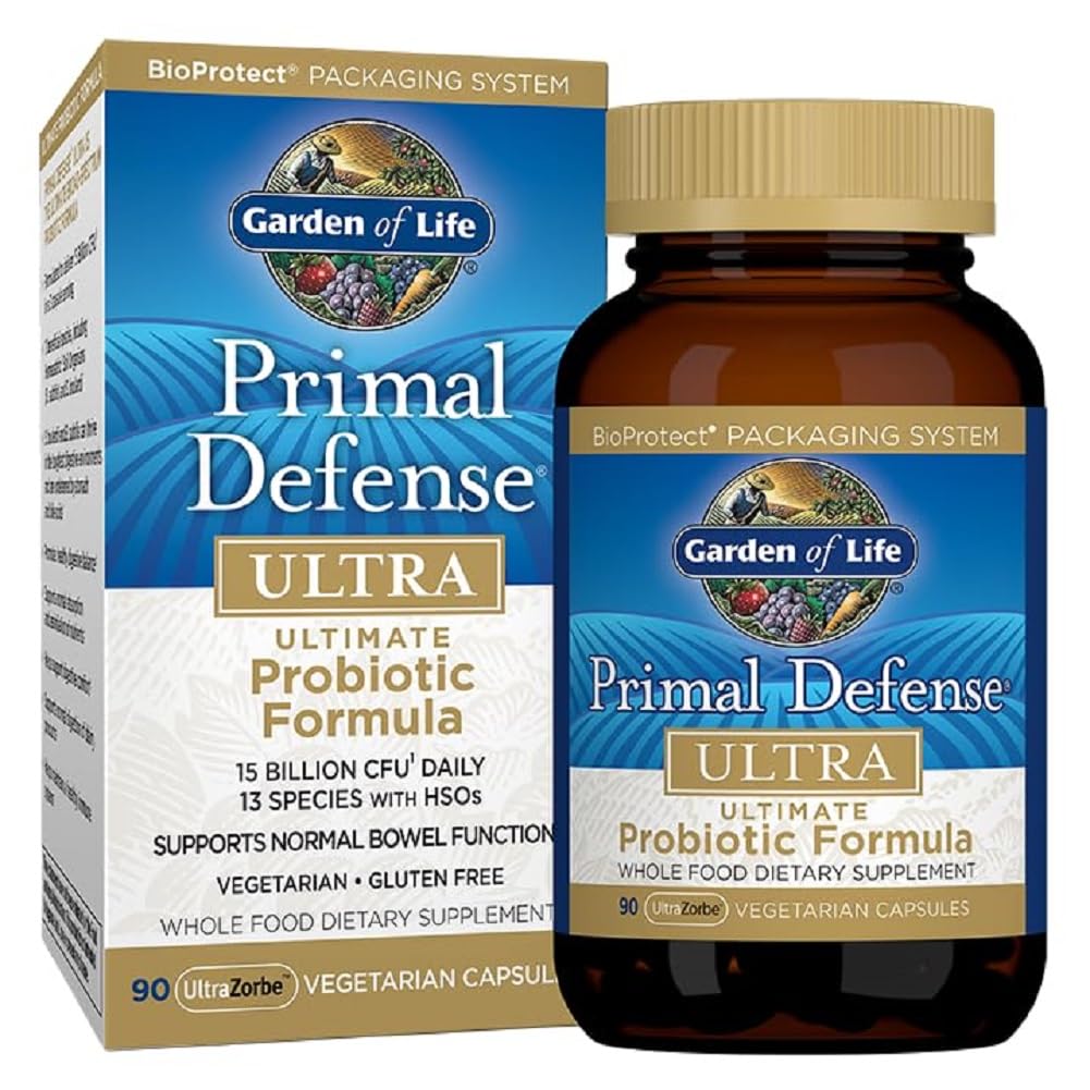 Záhrada života Probiotiká pre trávenie Zdravie Balance, Primal Defense Ultra Ultra Ultimate Formula, 15 miliárd CFU a 13 kmeňov Plus HSO, Vegetariánska a lepidlo zadarmo, 90 Kapsule