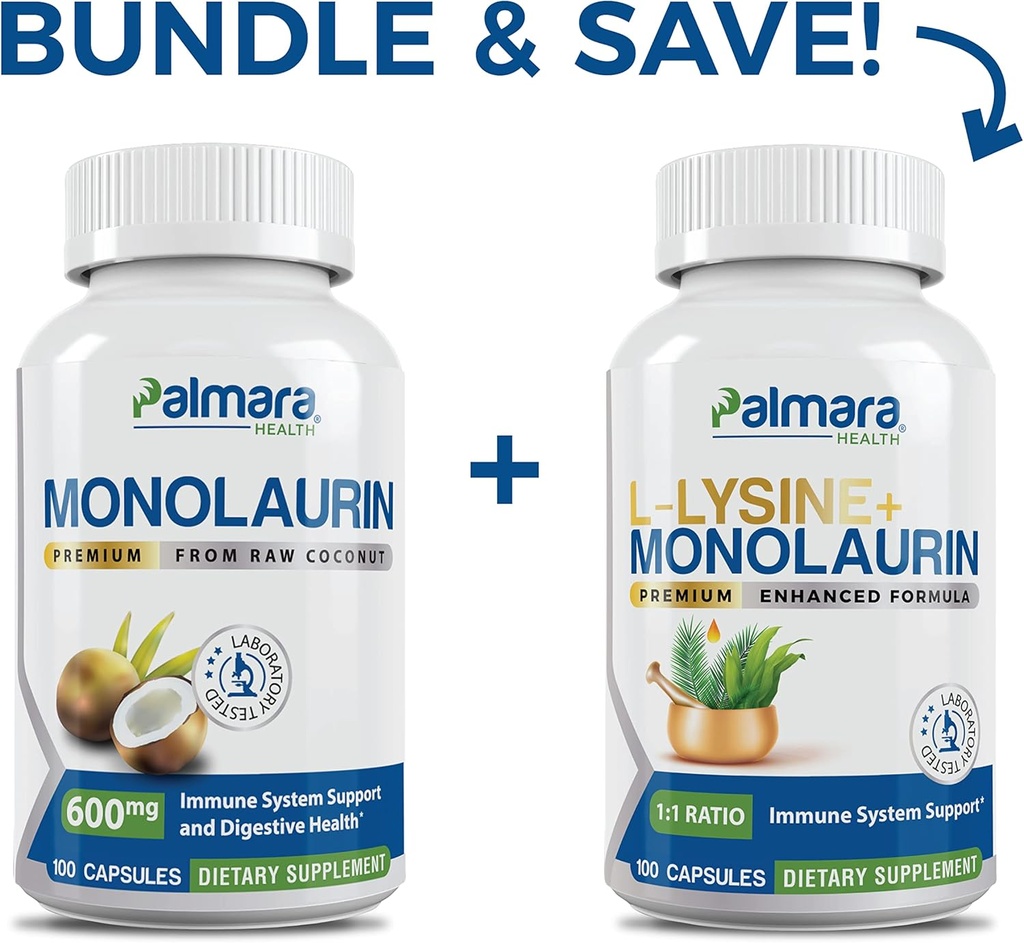 Palmara Health Premium Monolaurin 600 mg + L-lyzín + Monolaurin Combo