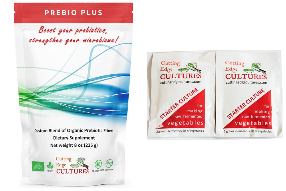 Cutting Edge Cultures Prebio Plus Prebiotic Fiber Powder Najlepšie Custom Blend of Organic Prebiotic Fibers Dietary Supplement 8 oz (Prebio Plus 8oz + Zeleninový Starter 4 Grams)