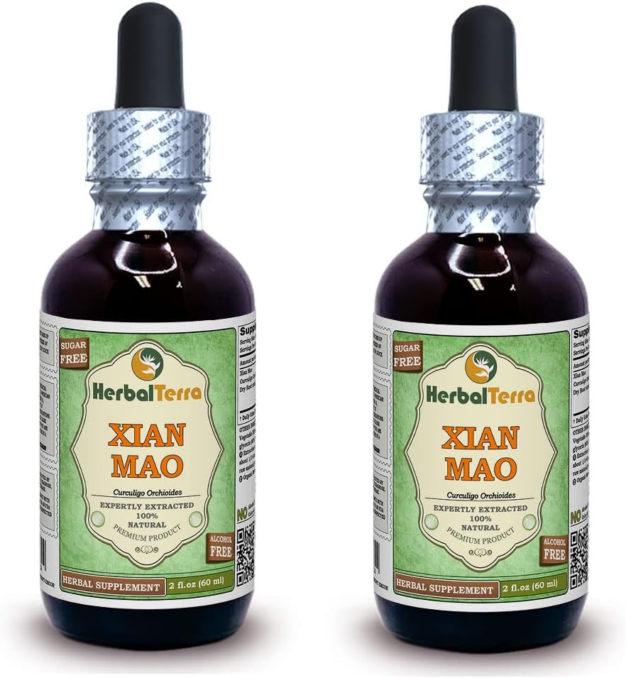 Xian Mao, Curculigo (Curculigo Orchioides) Glycerit, organický sušený koreňový prášok bez obsahu alkoholu, tekutý extrakt (názov brada: bylinný Therra, hrdo vyrobený v USA) 2x2 fl.oz (2x60 ml)