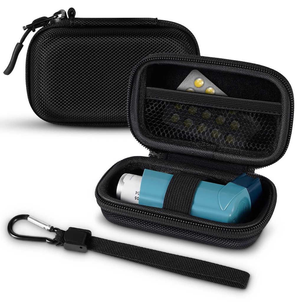 Inhaler Case, Hard Shell Ochranné cestovné tašky, Fits Standard Rescue & New Albuterol Inhaler zariadenia až 4 palce, Zariadenie nezahrnuté, Black