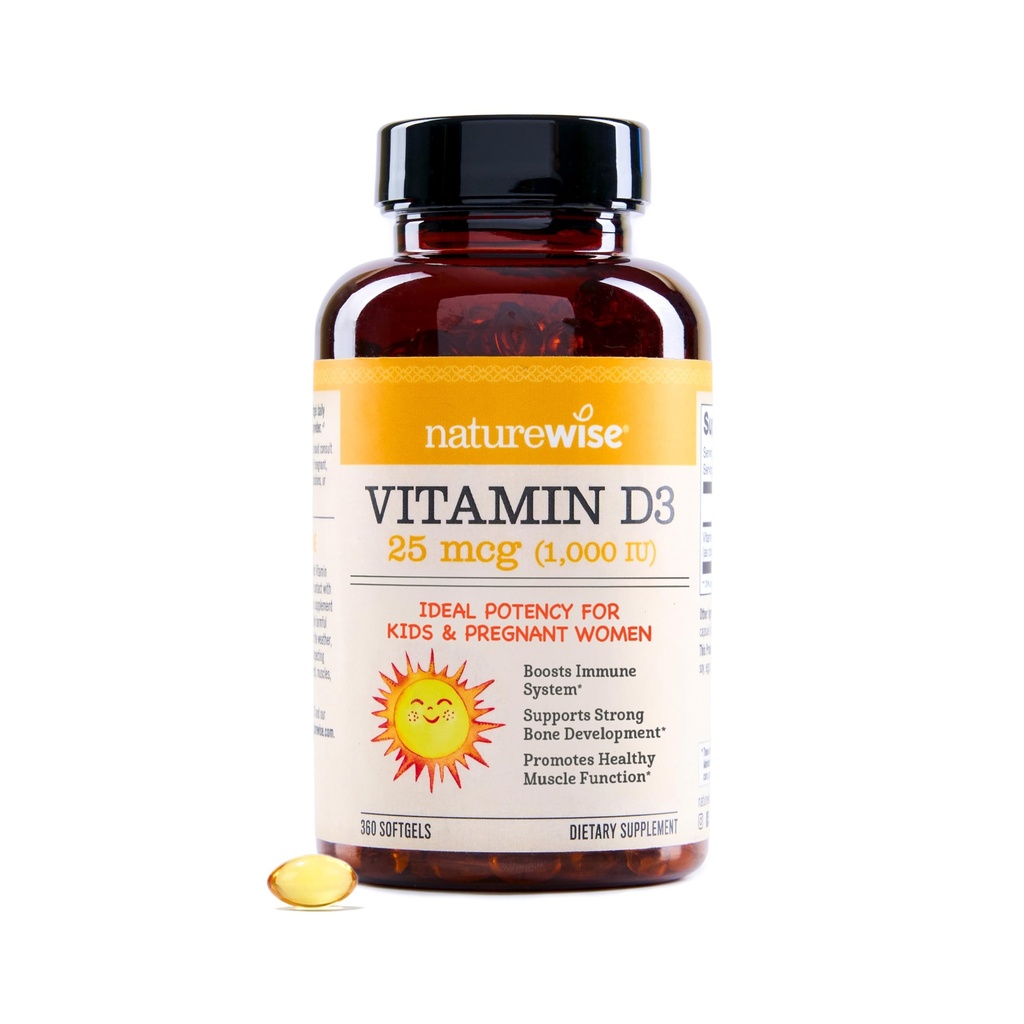 NatureWise vitamín D3 1000iu (25 μg) 1-ročný zdroj pre imunitnú podporu, zdravú funkciu svalov a zdravie kostí - non-GMO, bezlepok v organickom extra panenský olivový olej, (Mini Softgel), 360 počet