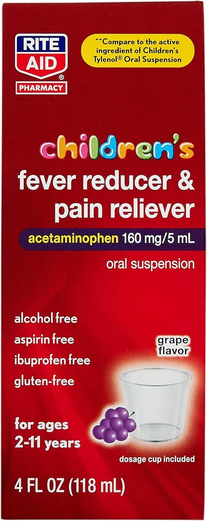 Rite Aid Detská acetaminofén, Hroznová aróma, 160 mg - 4 fl oz