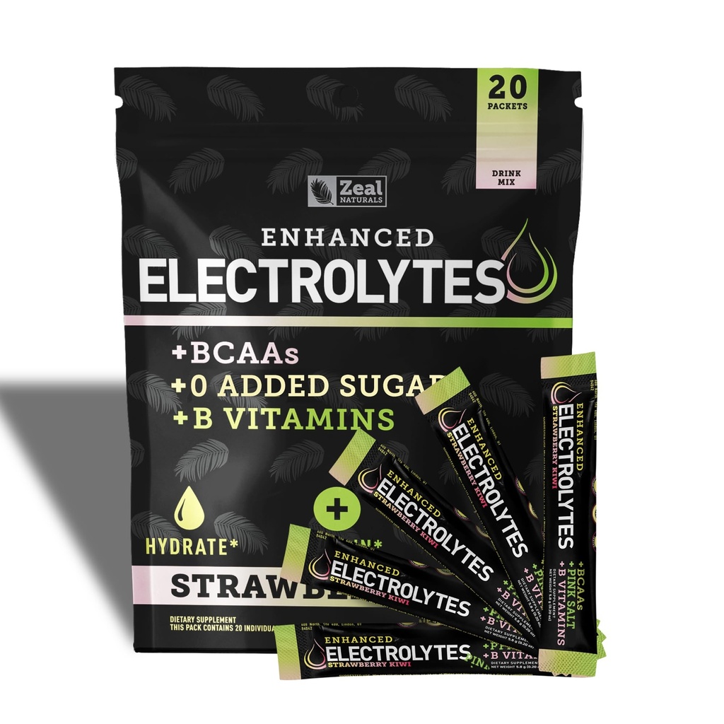 Vylepšené balenia Electrolytu s práškovou tyčinkou (Strawberry Wiff 20 Pakets) w/ 0 Cukor +BCAA +B- Vitamins Electrolyte Supplement w Draslíkový zinok a horčík pre hydratáciu - Keto Electrolytes