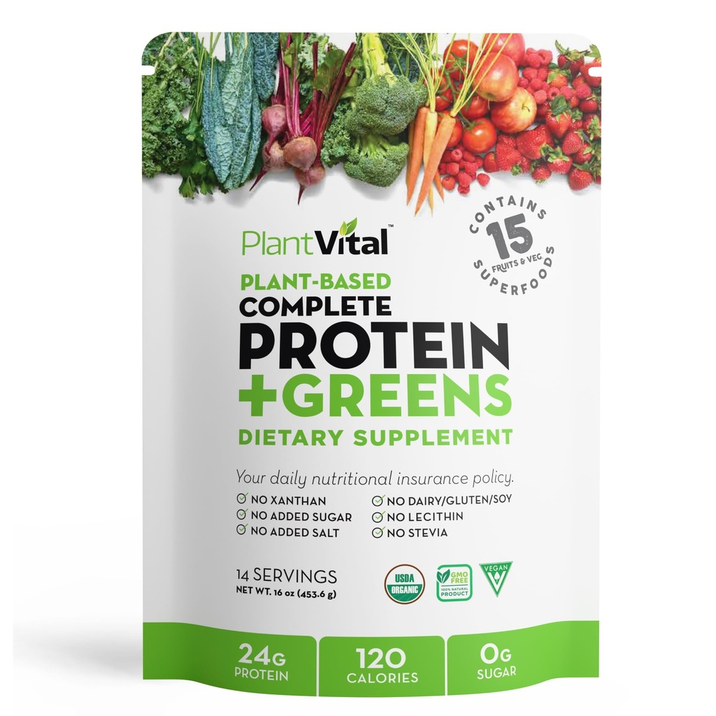 Plantvital Unflavored Organic Vegan Protein Powder - 15 Superfoods, Veggies and Probiotics - Organic Plant-Based Protein Powder - Všetky BCAA