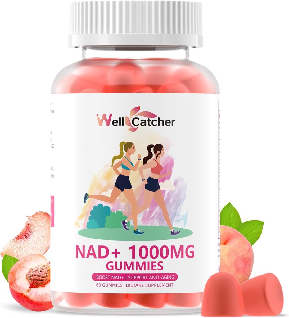 NAD+ Gumičky Supplement for Women 1000MG - NAD Plus Gummy pre mužov Bez obsahu cukru Vitamín B3 Niacínamid Pure Organic Boosts NAD Level Anti-Aging Cell Regeneration Energy Peach Peach Flavor 60C