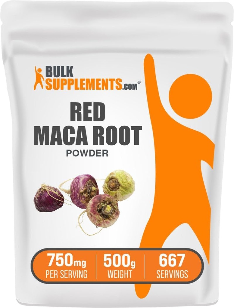 BulkSupplementments.com Powder Red Maca - od koreňa, Maca Supplement, bylinné doplnky - Vegan & Gluten Free, 750mg per Serving, 500g (1,1 lbs) (Pack of 1)