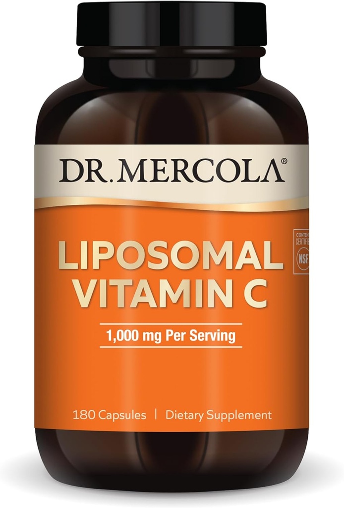 Dr. Mercola Lipozomálny vitamín C, 1 000 mg na obsluhu, 90 dávok (180 kapsúl), Dietary Supplement, Supports Immune Health, Non GMO, NSF Certified