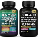 Morské Moss a Shilajit Bundle - Morské Moss, Čierny olej zo semien, Ashwagandha, Ginger & Shilajit, Rhodiola Rosea, Panax Ginseng