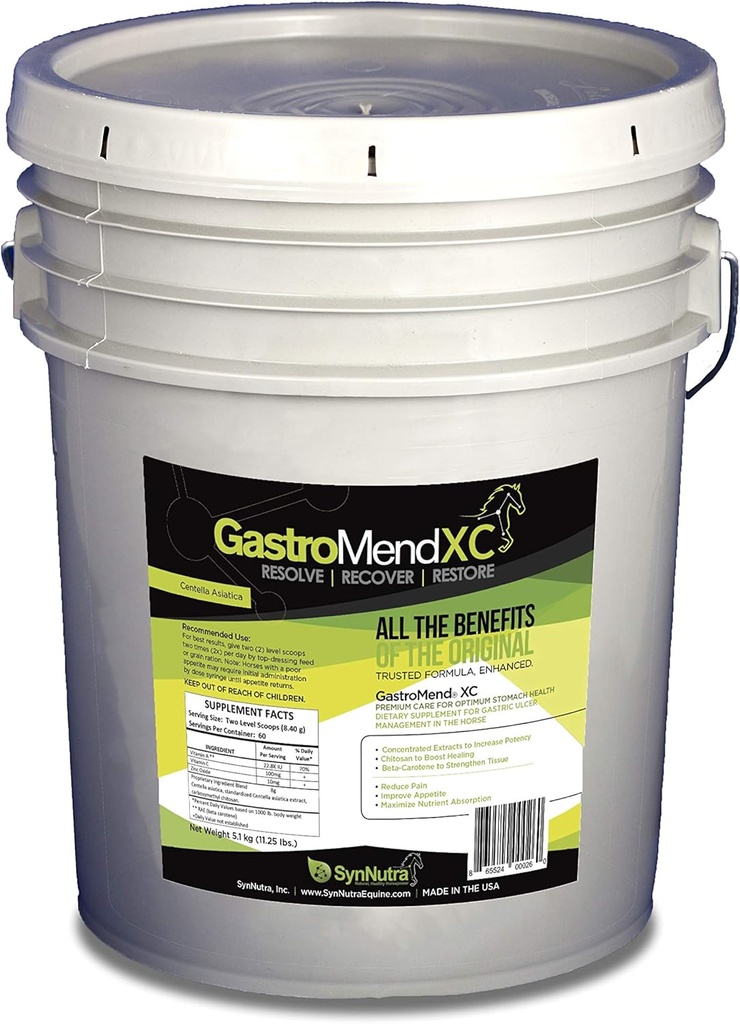 GastroMend XC, 100% Natural Equine Žalúdočné zdravie koní, podporuje liečenie a prevenciu žalúdočných vredov, vysoko potentný a účinný, podporuje zdravie žalúdka a zadku, 600 porcií, Made in USA