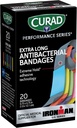 CURAD Performance Series IRONMAN Antibakteriálne pásy, Extreme Hold Adhesiave Technology, Extra Long Flexible Fabric Bandáže pre rezy, Šroty, & Burns, rozmanité farby, 0,75 x 4,75 palca, 20 Počet