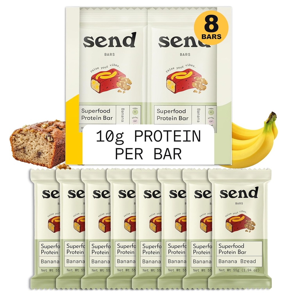 Poslať Bary Plant-Based Vegan Healthy Protein Bars, S Greens (Bananský chlieb, 8 Bars) 