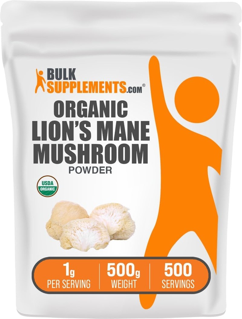 BulkSupplementments.com Organic Lions Mane Musherom Powder - Lions Mane Powder, Mushroom Supplement - Vegan & Gluten Free, 1g per Serving, 500g (1,1 lbs) (Pack of 1)