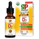 GreenPeach Liquid Vegan Organic Vitamín D 400 až 1600 IU - D3 kvapky pre batoľa, Deti, deti a dojčatá, Vitamín D Detské kvapky, Prírodné, 60 Servisné