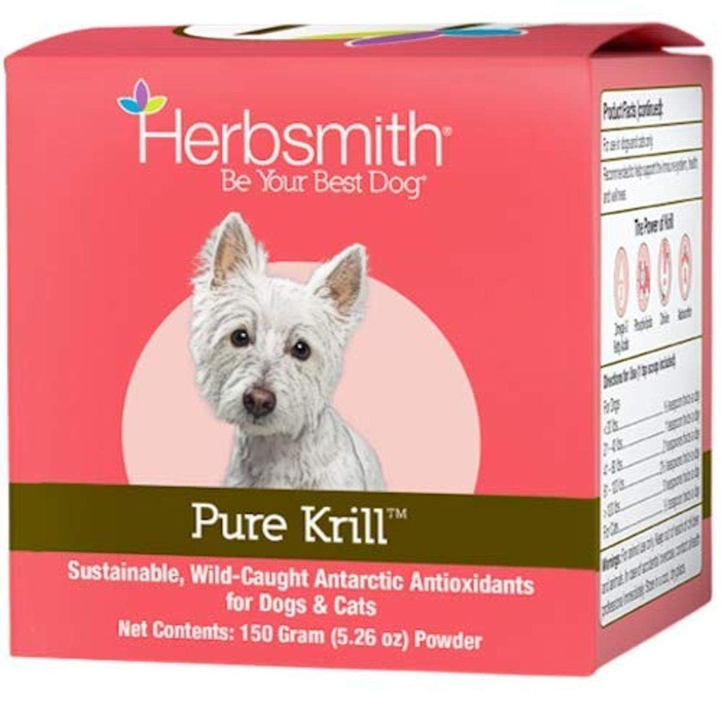 Herbsmith Pure Krill - Wild-Caught Antarktída Krill - Just 1 Ingredient - Astaxantín pre psy - Pripravené na použitie Omega 3s 