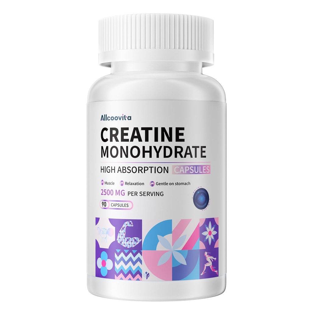 Kreatín Monohydrát Kapsule -3 Kreatín Kapsule na obsluhu, 2500mg, Gluten zadarmo, 90 Kapsule