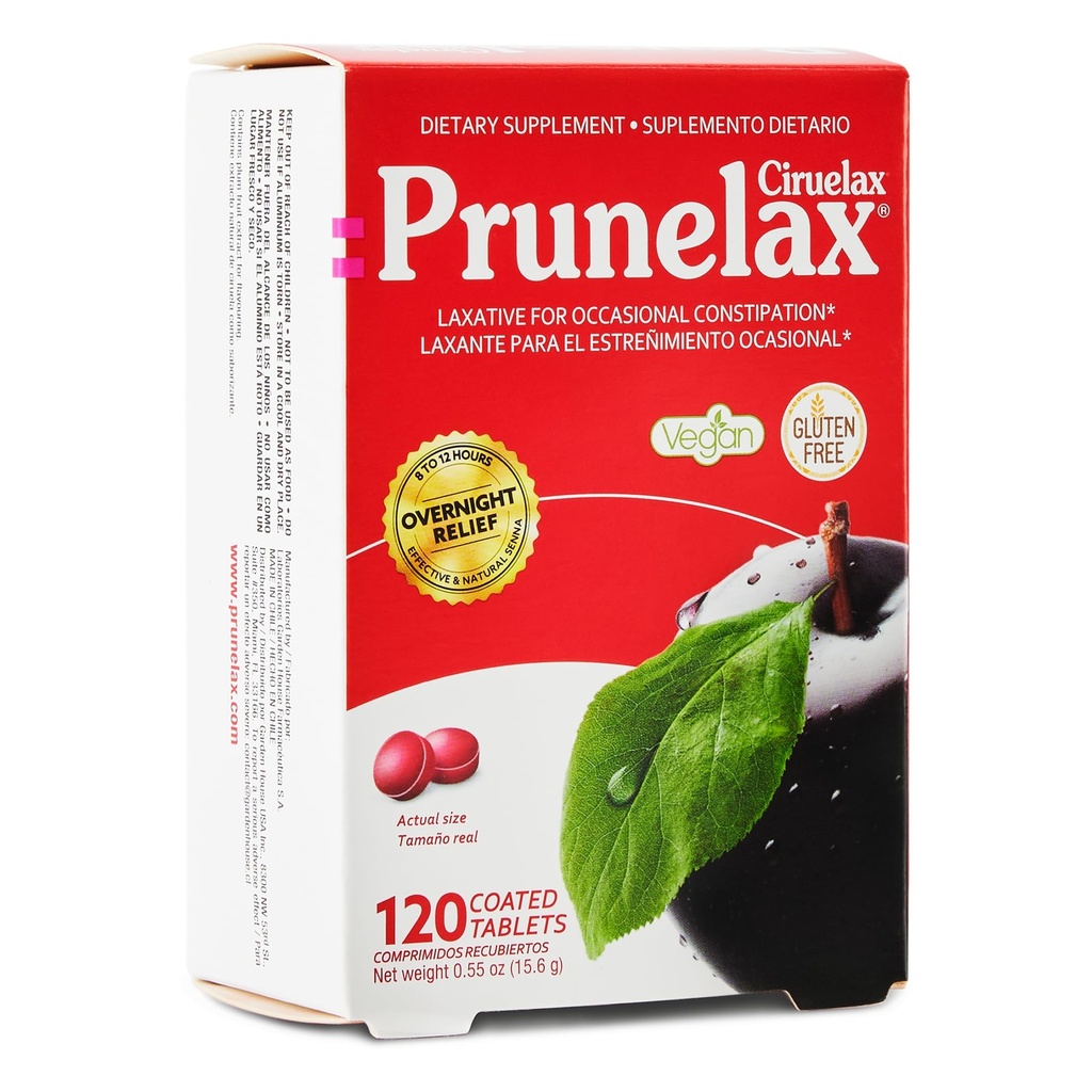 Prun relax Cirulax Pravidelná sila Laxative Mini tablety - Jednodňová úľava pre príležitostné zápcha, Senna Extract, Vegan & Gluten-free, nežná úľava - 120ct
