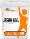 BCAA 2:1:1 Powder - Aminokyseliny s rozvetveným reťazcom, BCAA Aminokyseliny Powder - Neochutené a bez lepidla, 1g na porciu, 1kg (Pack of 5) (11 lbs)