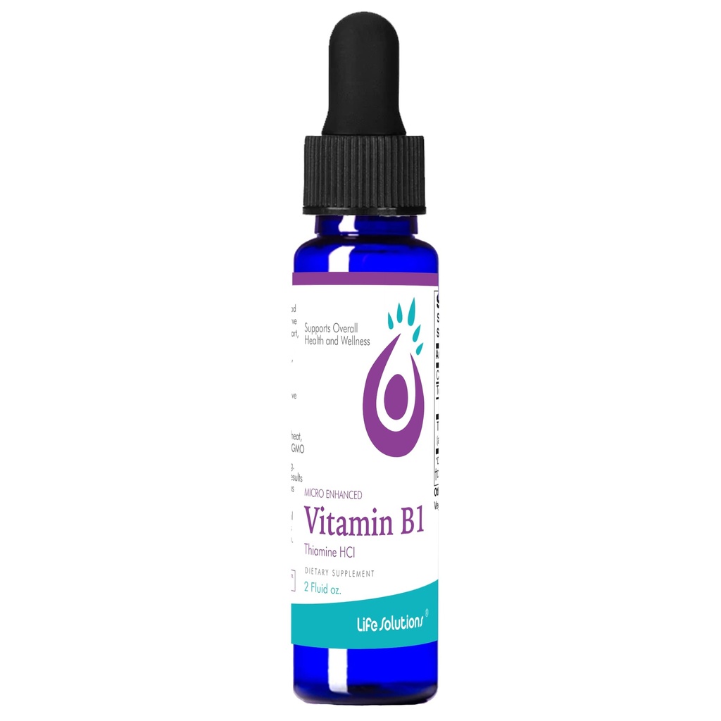 Life Solutions Vitamín B1 Dropper 2 oz - Thiamine B1 Supplement - Essential B1 Vitamíny pre energie Boost a nervový systém Podpora - Tekutá formula pre jednoduchú absorpciu