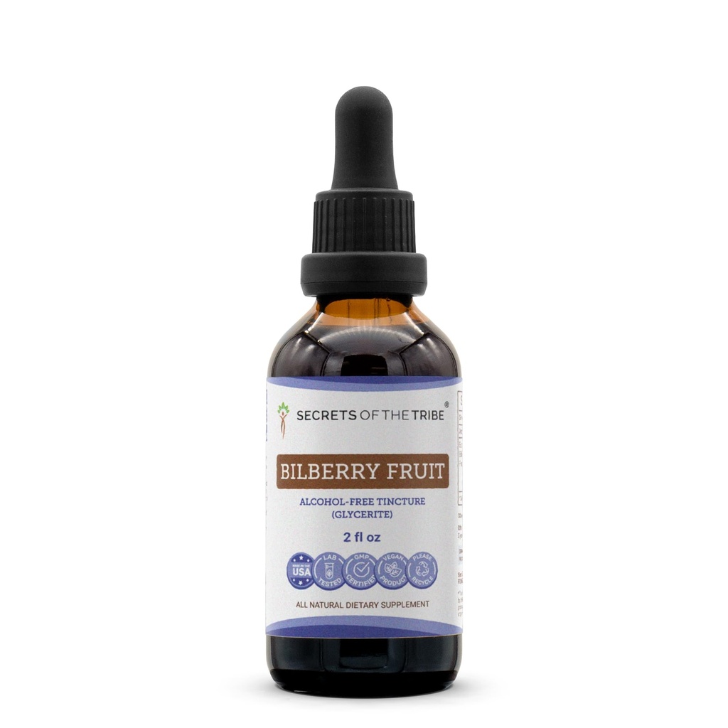 Secrets of the Tribe Čučoriedkové ovocie bez alkoholu Liquid Extract, čučoriedky (Vaccinium Myrtillus) Supplement Fruit Tincurtation Supplement (2 FL OZ)