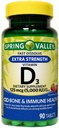 Extra sila Vitamín D3 Rýchle rozpustené tablety Diétne doplnky, 125 Mcg (5 000 IU), Jahodová chuť, 90