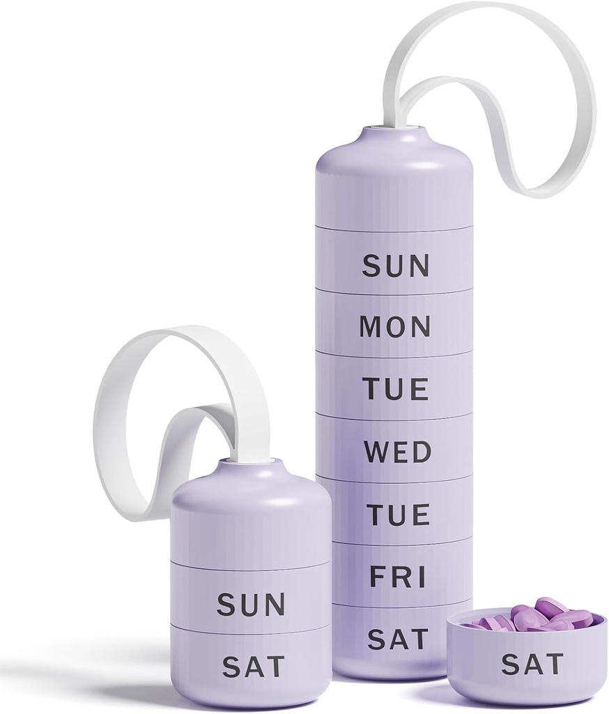 Betife roztomilý pilulka Organizátor, roztomilé týždenné pilulky pre cestovanie, roztomilé denné pilulky prípad 7 deň, so 7 veľkými Stackable Compartments, pevný ABS pilulka držiak pre vitamín doplnok medicína [purple)