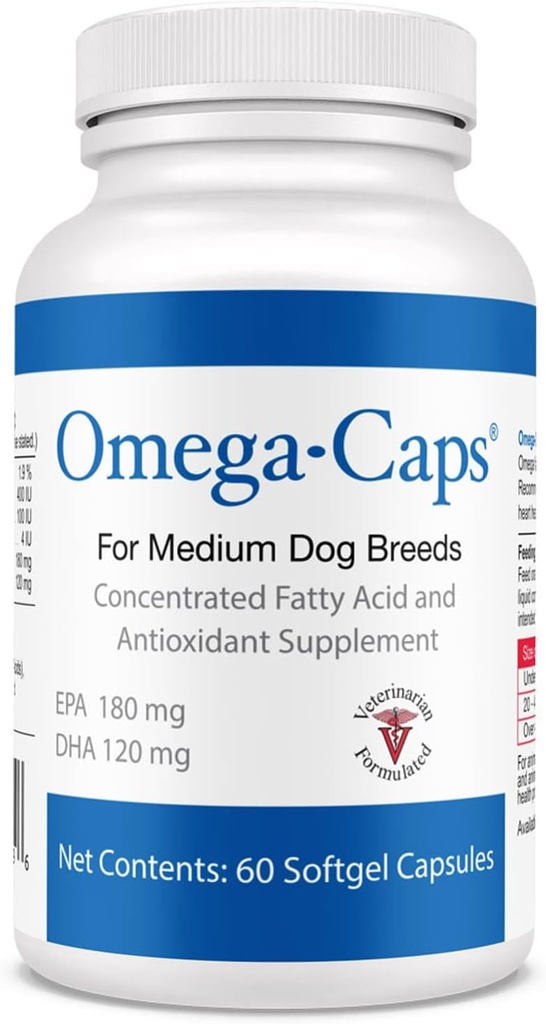 Omega-Caps pre stredné psie plemená - Omega 3, vitamíny, minerály, antioxidanty - podporný imunitný systém, kĺby, srdce a mozog - 60 Softgel kapsuly