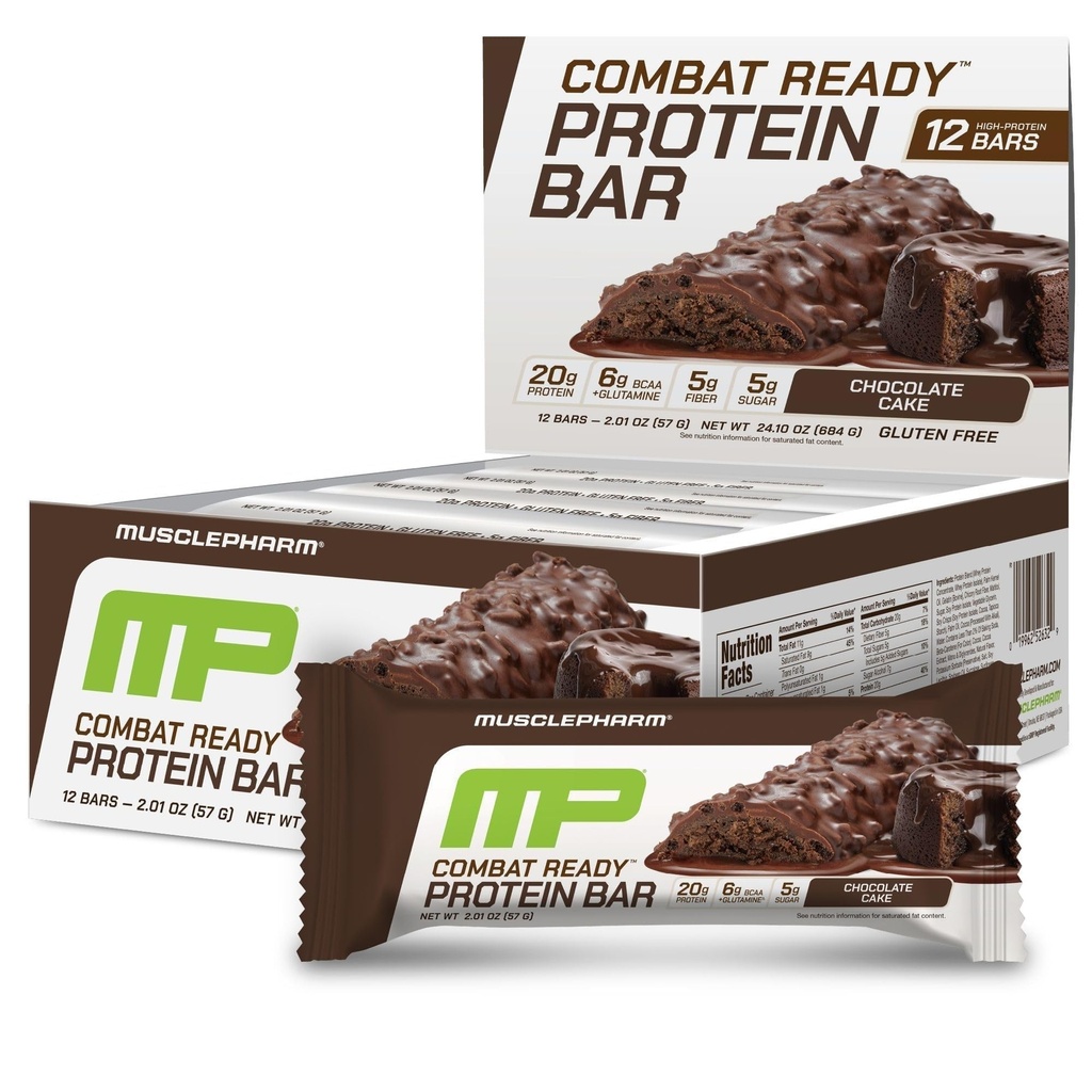 MusclePharm Combat Sport Bar, Čokoládová torta Chuť Vysoké proteínové tyčinky, Bojové Cravings, Fuel Performance & Meet Energy Demands, 20g Protein from Whey Protein, 5g Fiber, Gluten Free, 12 Bars