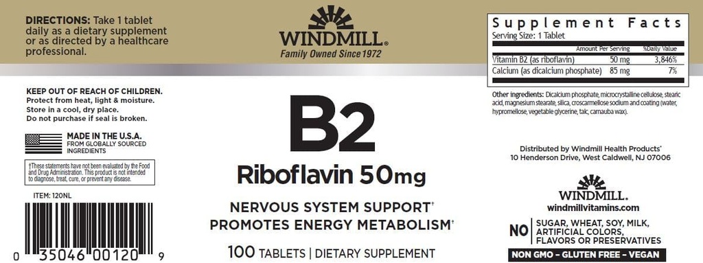 Veterný mlyn Vitamín B-2 50 mg tablety - 100 ea (6 balení)