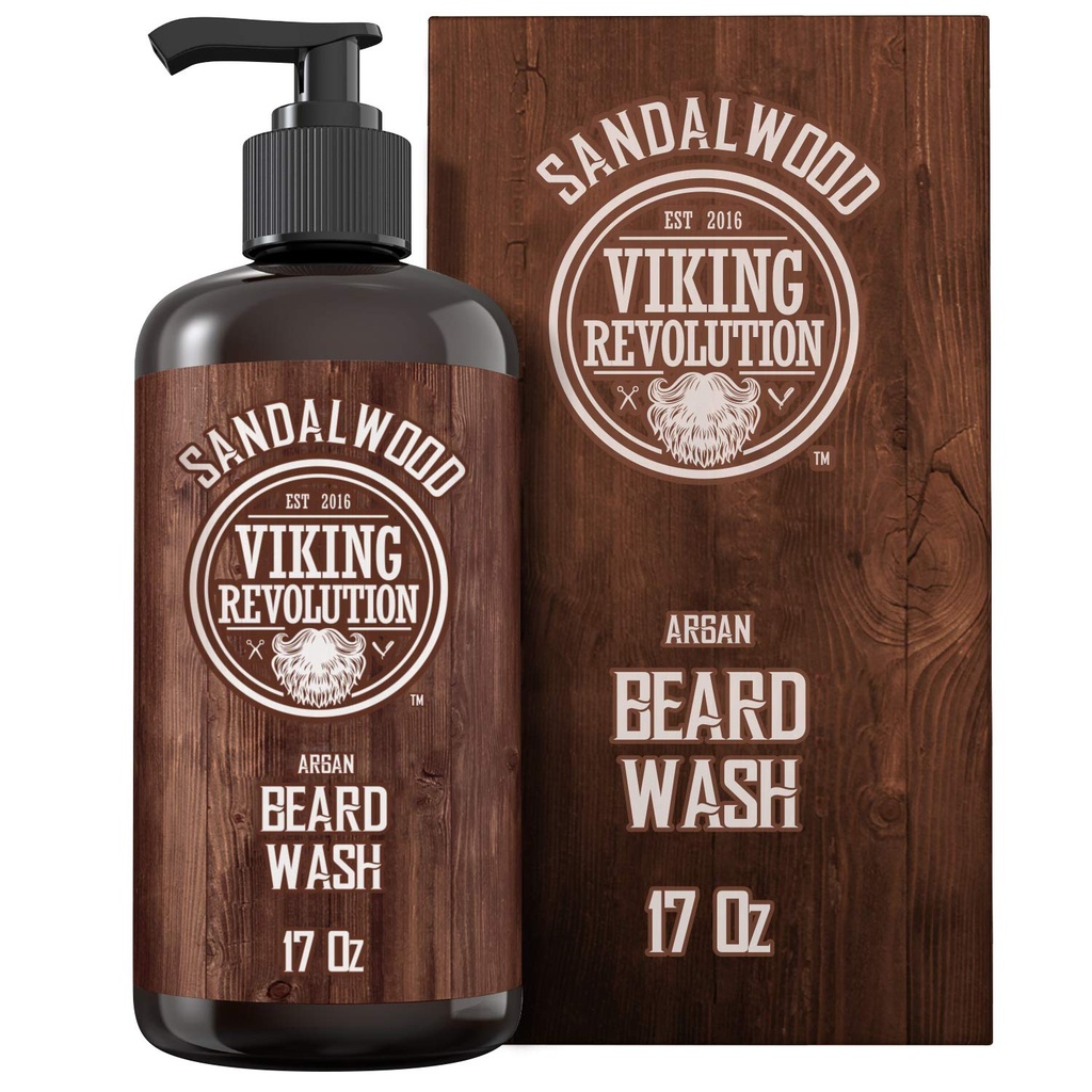 Viking Revolution Beard Wash Shampoo w/Argan & Jojobové oleje - Softens & Posilňuje - Sandalwood Scent - 17 oz Shampoo