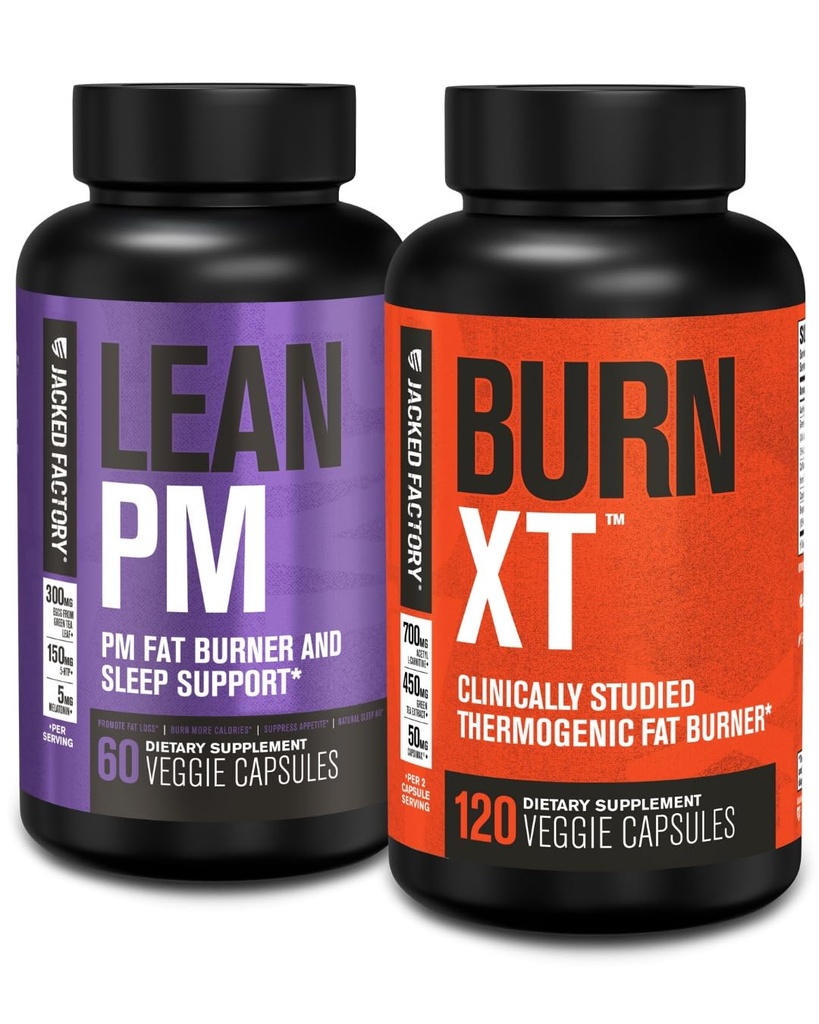 Jacked Factory Lean PM Night Time Fat Burner, Sleep Aid Supplement, & Apetite Supressant (60 kapsúl) a Burn-XT Klinicky študovaný tuk horák a chudnutie doplnok (120 kapsúl)