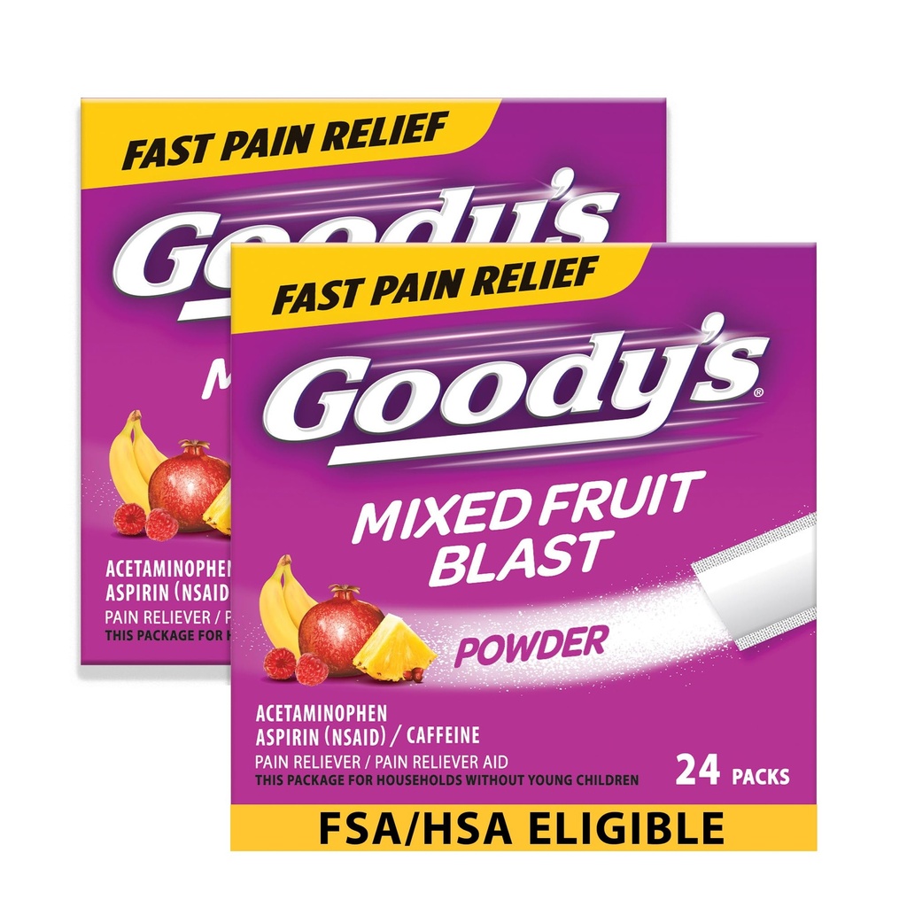 Goodyho extra sila bolesť hlavy prášok, zmiešané ovocie Blast chuť rozpustiť balenia, 24 jednotlivé balenia (2 balenia)