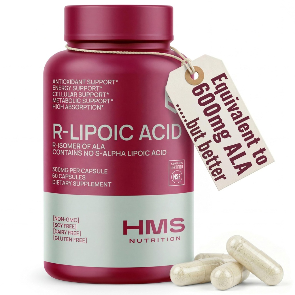 Stabilizovaná kyselina R-lipoová 300mg na obsluhu, R Alpha Kyselina Lipoová ALA Supplement Antioxidant pre Nerve, Energetická & metabolická podpora, NSF Certified Supplements, non-GMO & Vegan,60 Kapsule,2 Mesiac dodávky