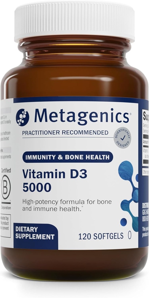 Metagenics Vitamín D3 5000 - Pre imunitnú podporu, zdravie kostí a srdca* - vysoká potencia vitamín D - non-GMO - bez lepidla