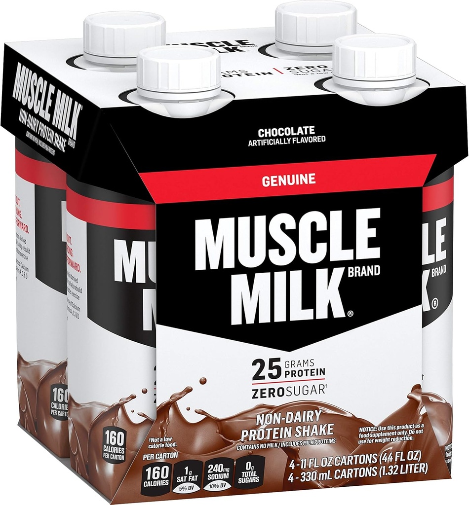 Svalové mlieko Skutočný proteín Shake, Čokoláda, 25g Bielkoviny, 11 Fl Oz (Stoj zo 4)