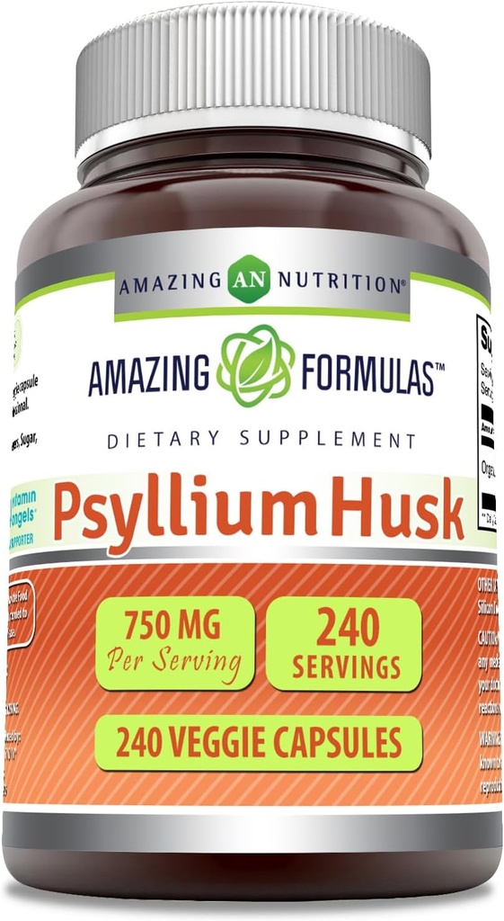 Amazing Formules Psyllium Husk 750mg Veggie Capsules Supplement 