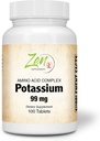 Zen Doplnky - Draslík 99 mg (Amino Acid) 100-Tabs - Fluid & Electrolyte Balance Formula - Srdce, Nerve & Muscle Function Podpora